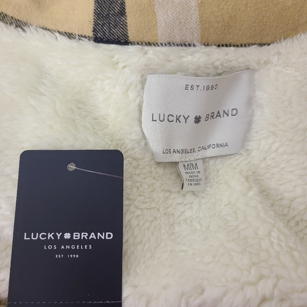 Lucky Brand Tan Black Snap Fleece Lined Shacket Medium - Picture 7 of 7